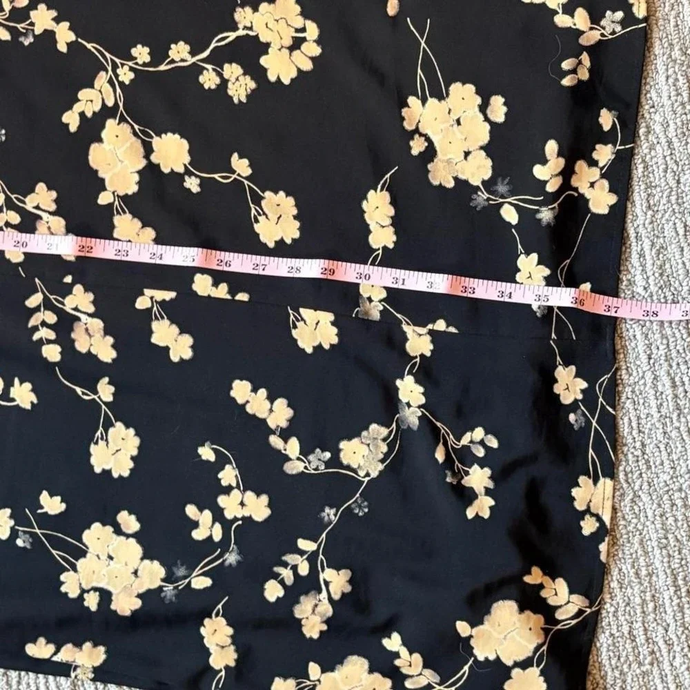 90s Joan Leslie floral maxi skirt a-line whimsigoth black cream women's L 10 12 - Picture 7 of 7